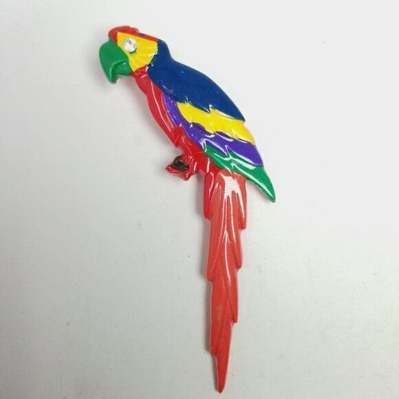 Vintage Giant Macaw Parrot Brooch, Rainbow Colorful Painted Bird Lapel Pin - Picture 7 of 7